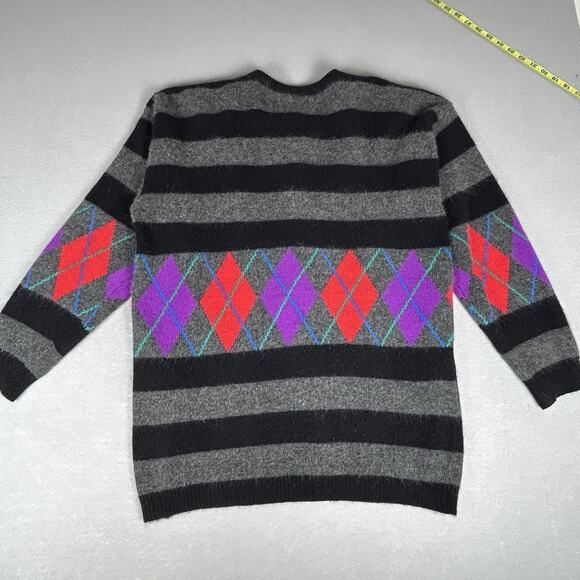 Vintage Cardigan Size S Gray Black Red Argyle 80's - Picture 4 of 8